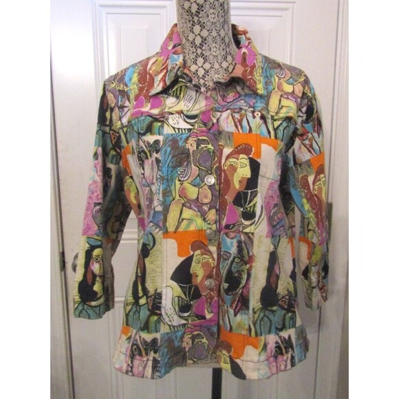 Kaktus Jacket Vintage All Over Print Picasso Abstract Wearable Art Size L - Picture 1 of 7